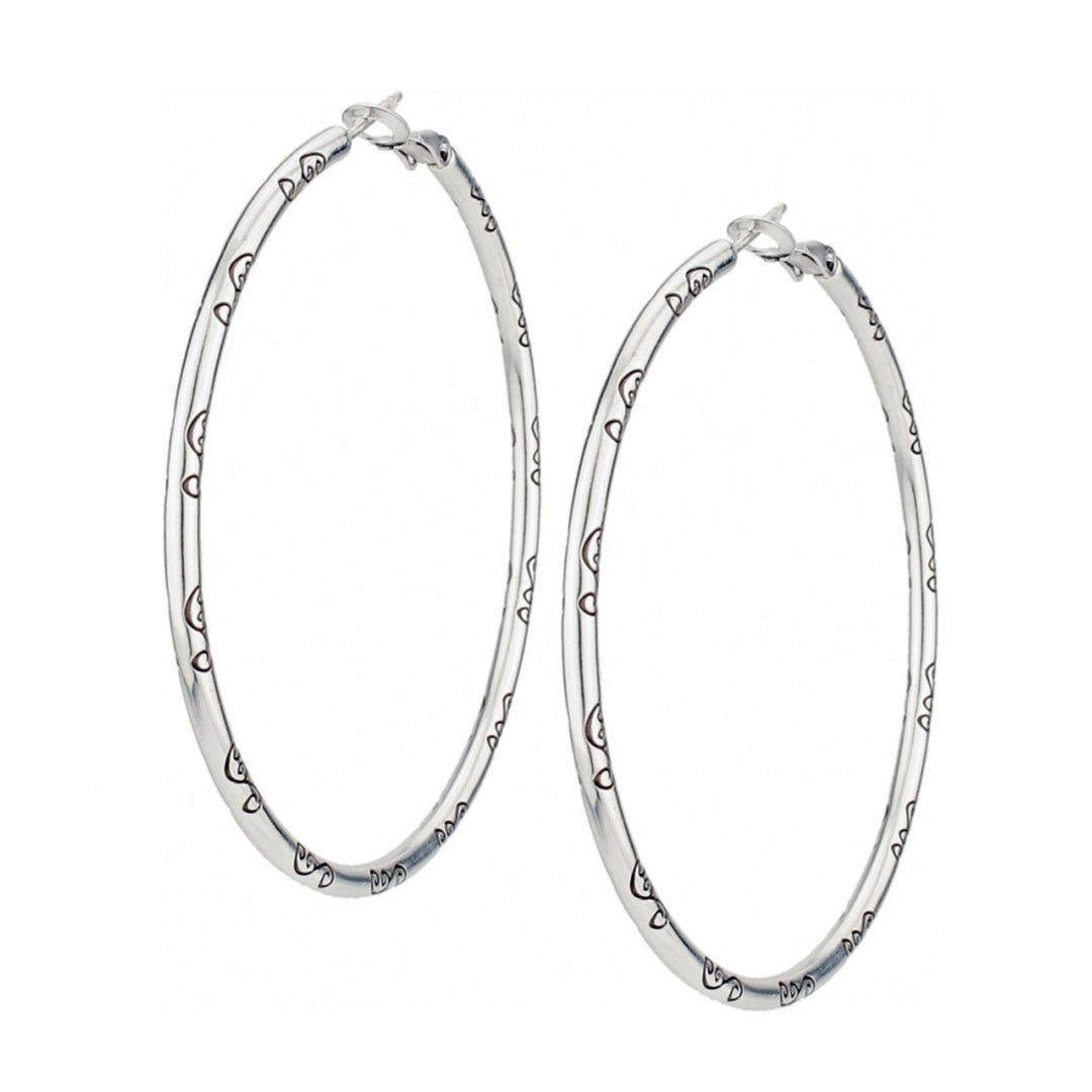 Silver plated hoop earrings with a silver finish.