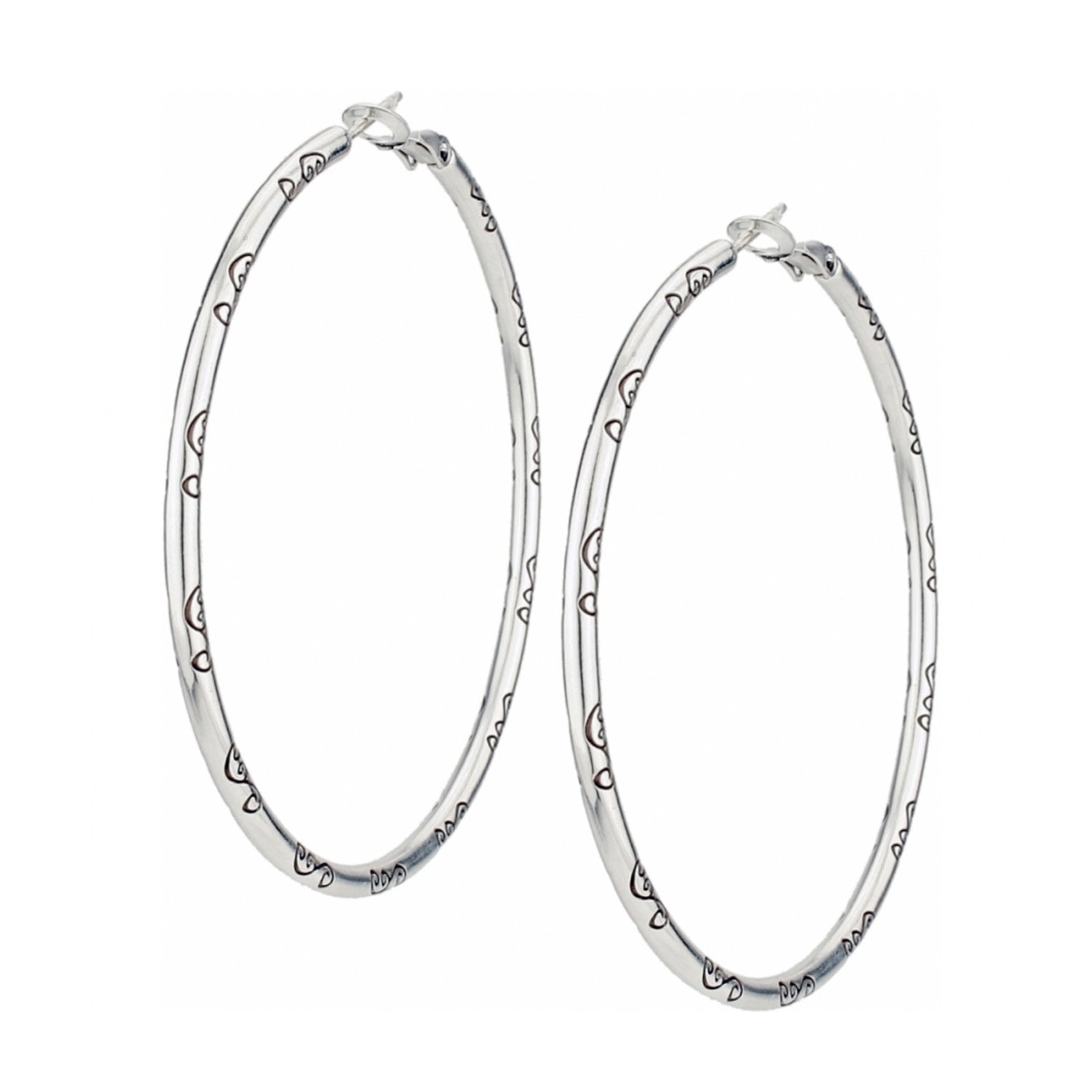 Silver plated hoop earrings with a silver finish.
