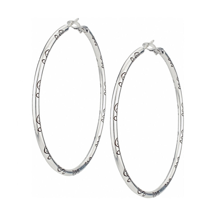 Silver plated hoop earrings with a silver finish.