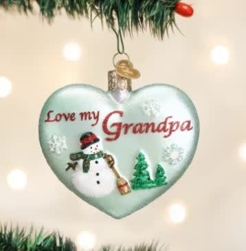 Hand-crafted Grandpa Heart ornament in red with a white heart silhouette.