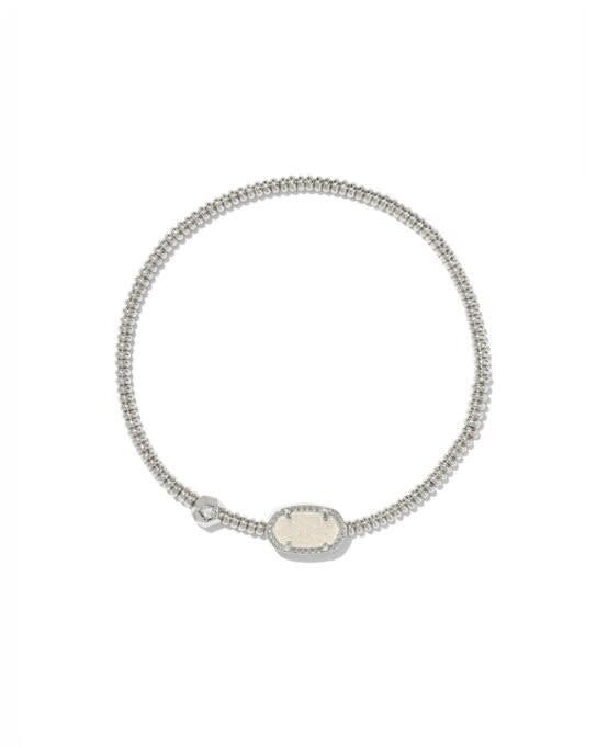 Grayson stretch silver bracelet featuring an iridescent drusy stone with a subtle sparkle.