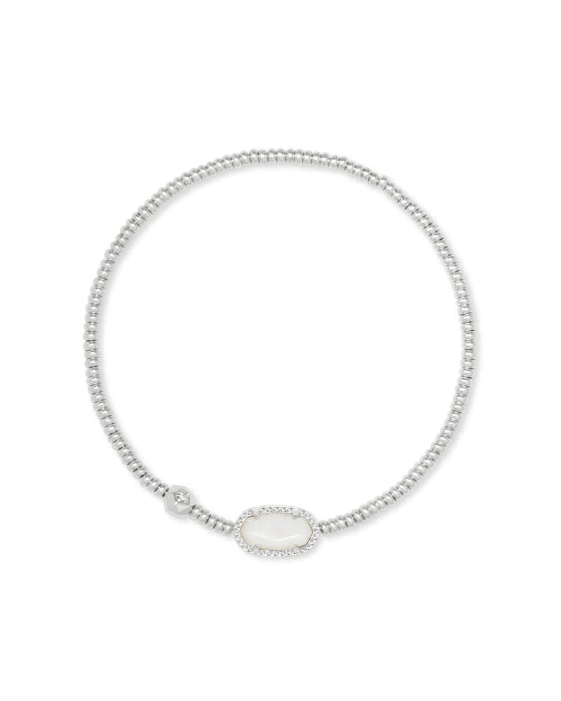 Grayson stretch silver bracelet featuring an ivory mother-of-pearl stone with subtle sparkle.