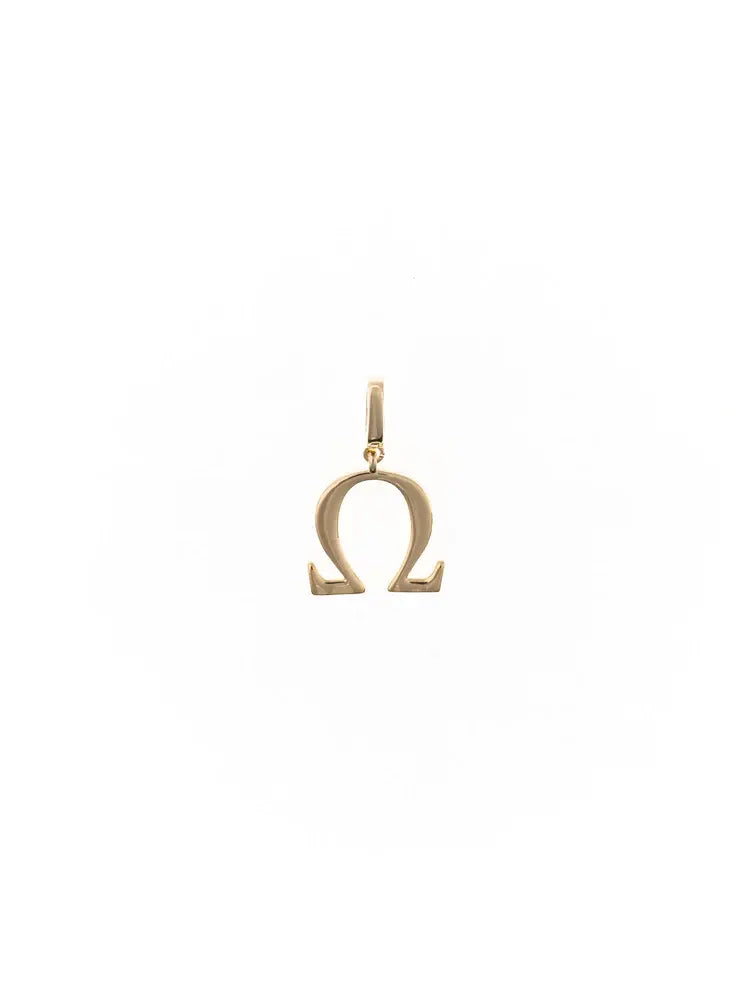 Omega Greek letter charm on a gold-plated chain link