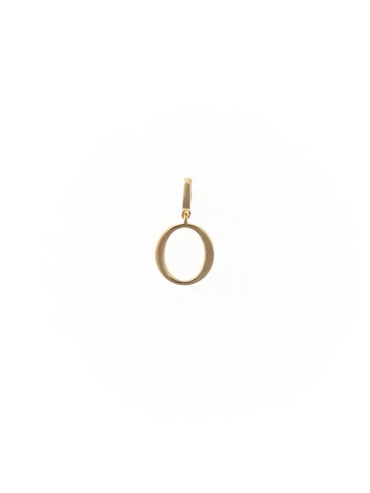 Omicron Greek letter charm in sleek gold-plated metal with a clasp attachment.
