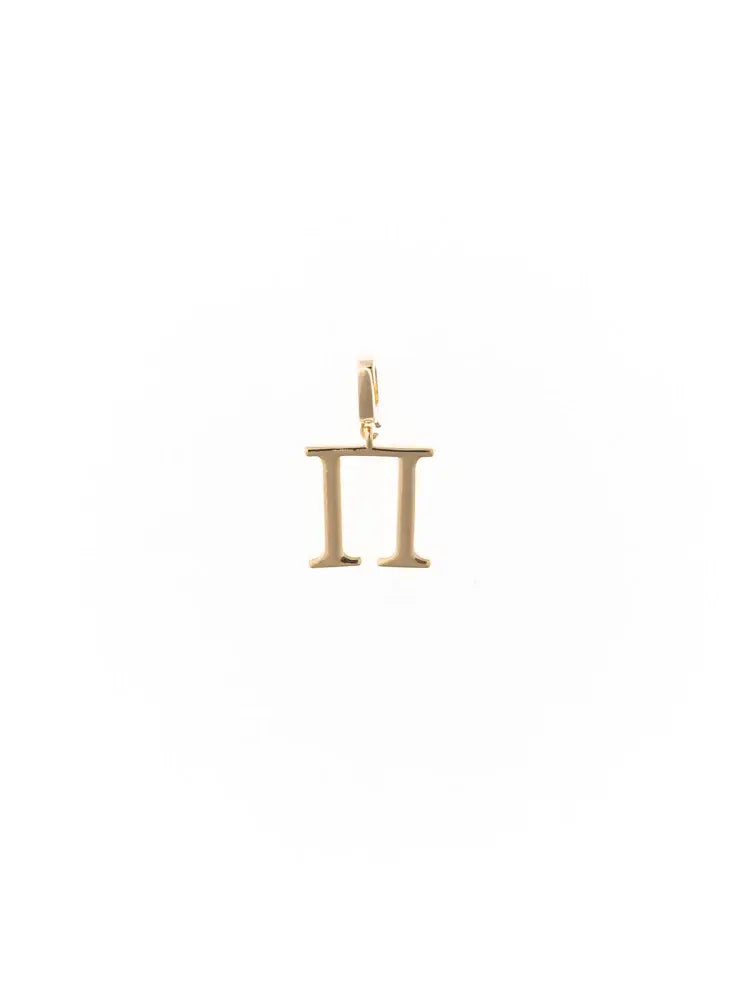 Gold-plated Pi Greek letter charm with a clasp attachment.