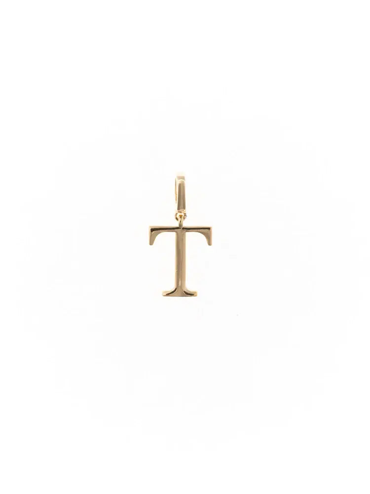 Tau Greek letter charm in sleek gold-plated metal with a small clasp.