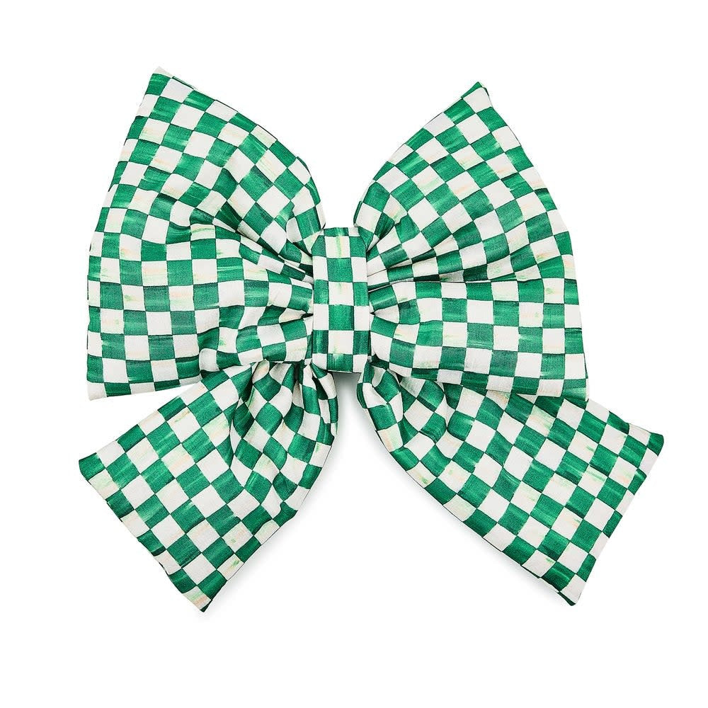Medium green polyester bow with a checkered pattern.