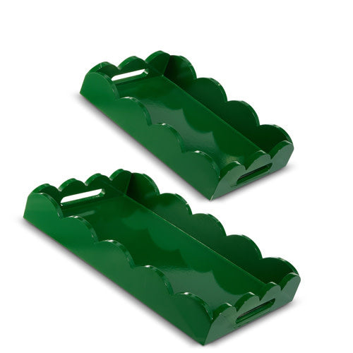 Dark green MDF scalloped tray with a festive decorative silhouette.