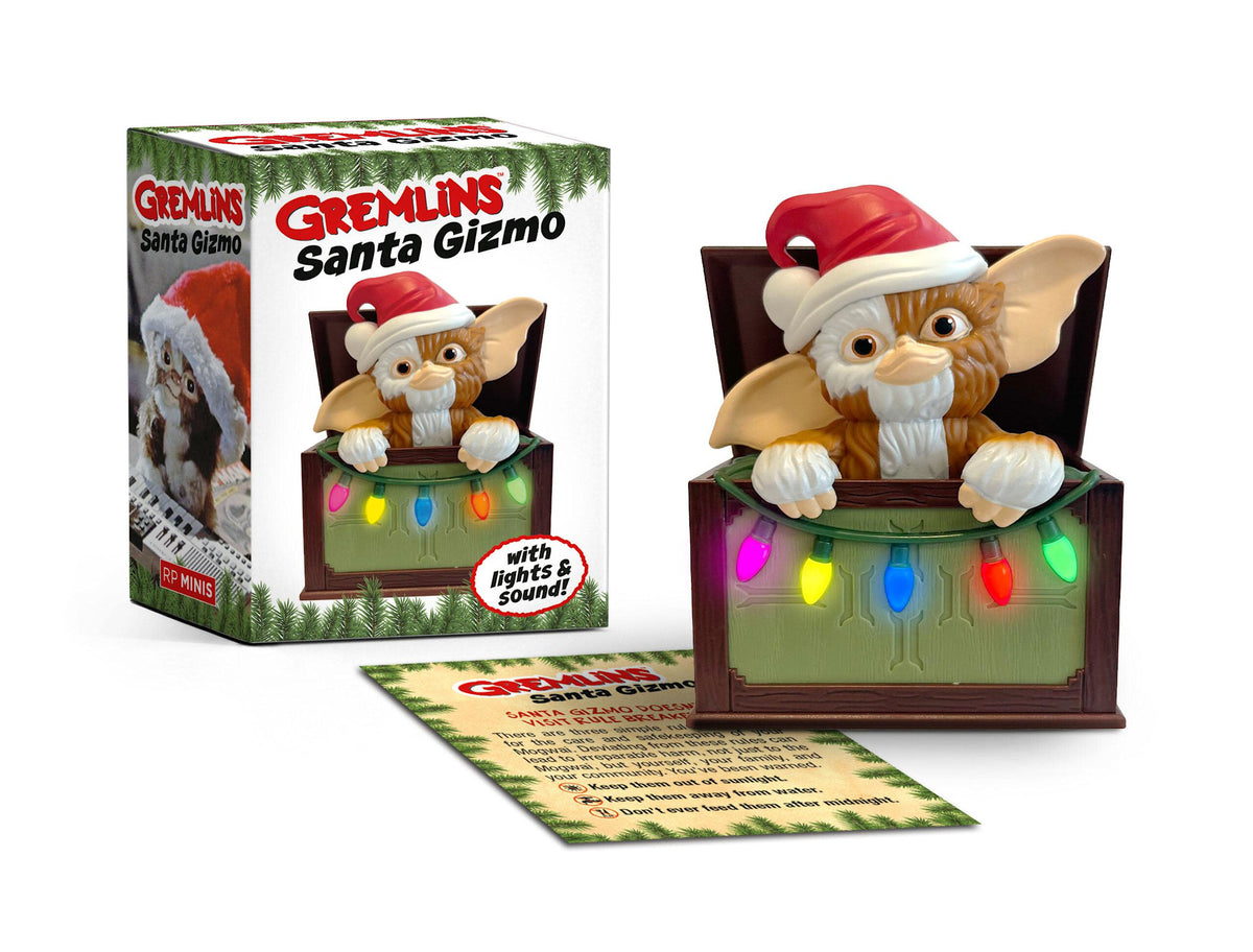 Deluxe collectible Santa Gizmo figurine with glowing LED lights in a decorated holiday box.