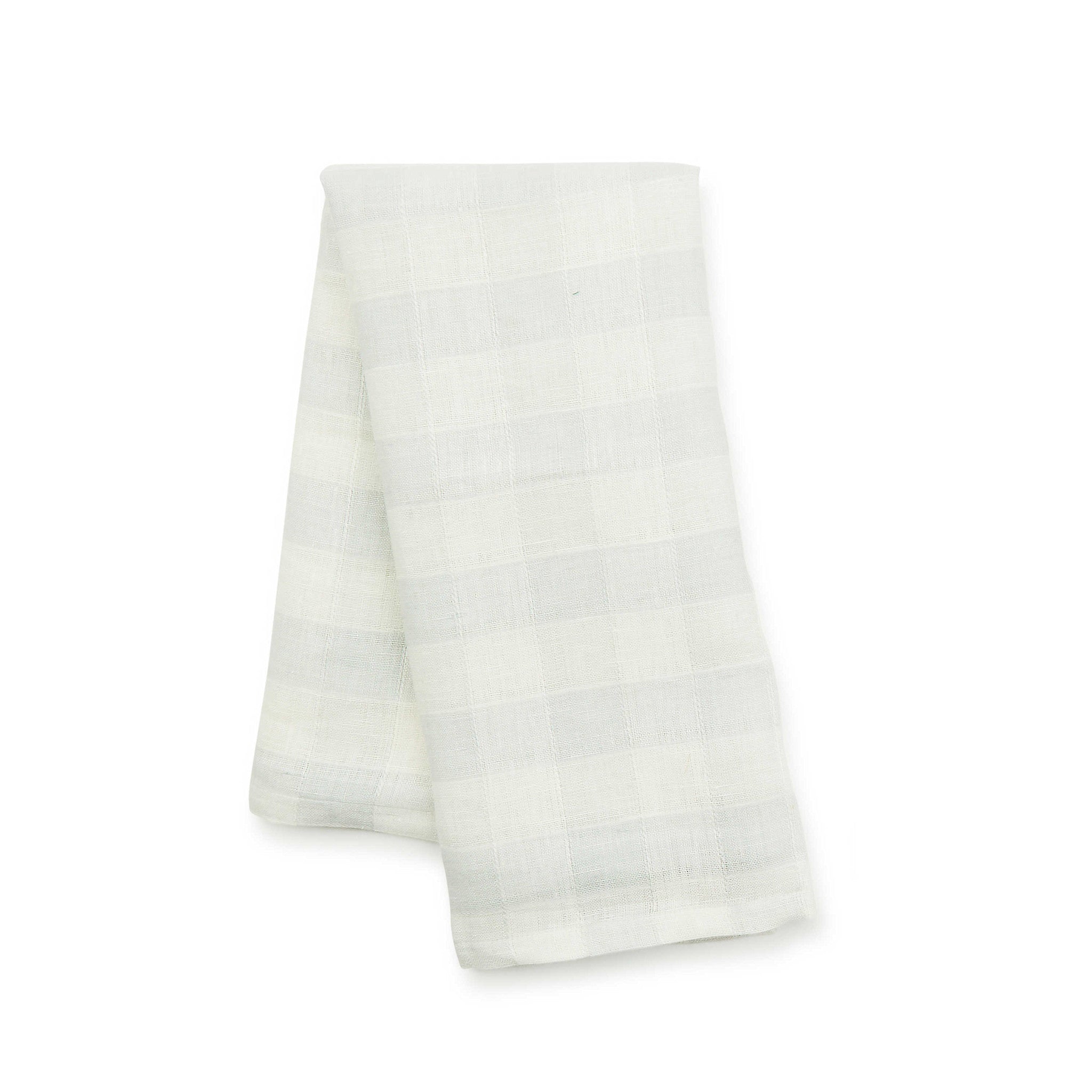 Grey checkered linen dish towel with a rectangular shape.