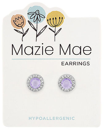 Silver Provence Lavender Halo Stud Earrings on a Mazie Mae hypoallergenic card.
