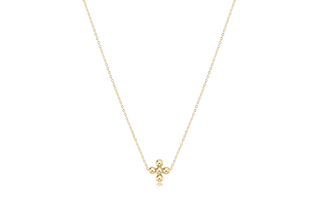16" Necklace Gold Classic Beaded Signature Cross Gold  - 4mm Bead Gold