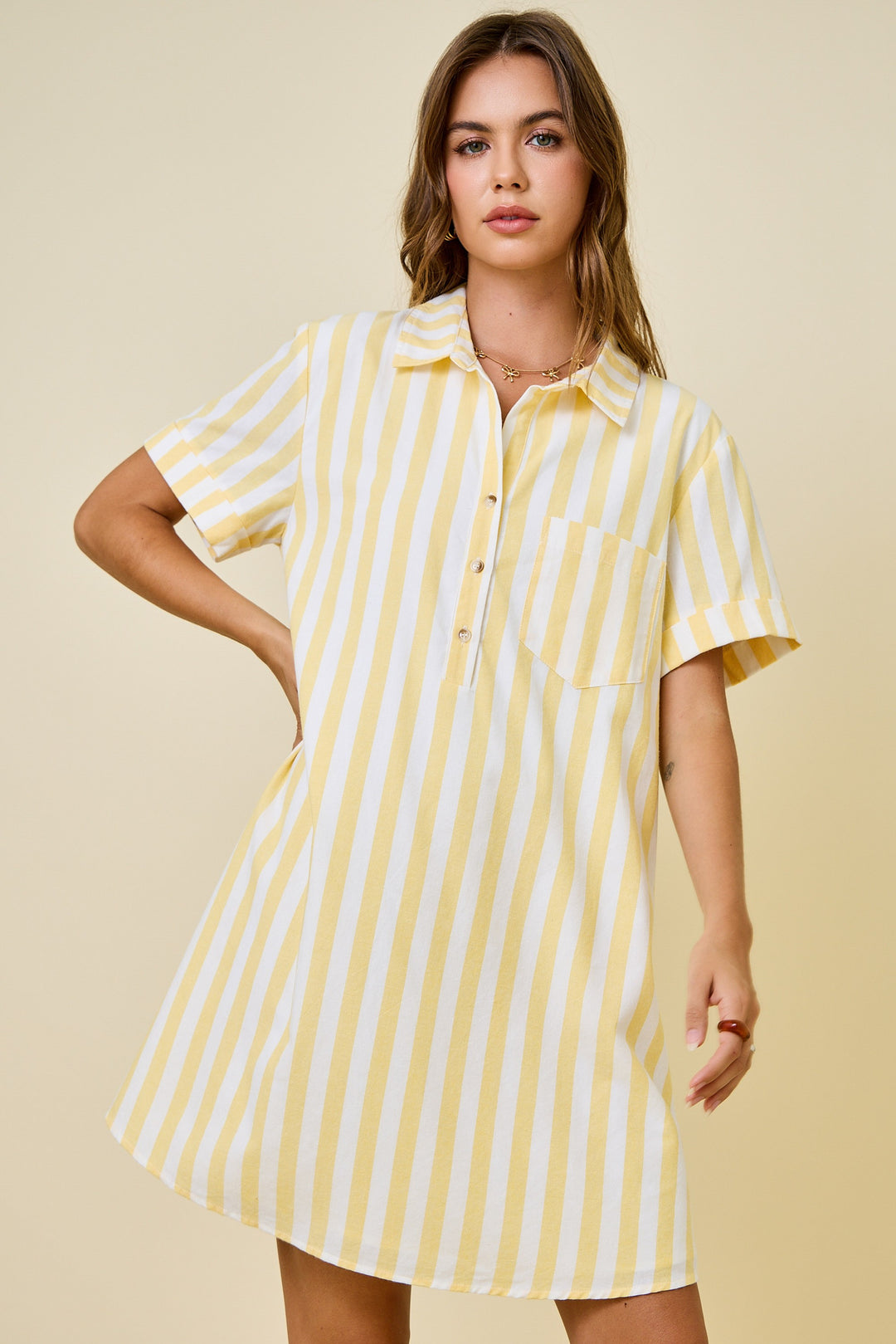 Harper Striped Easy Shirt Dress W/ Pocket Detail & Lining