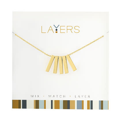 Gold five-bar layered necklace with hypoallergenic finish