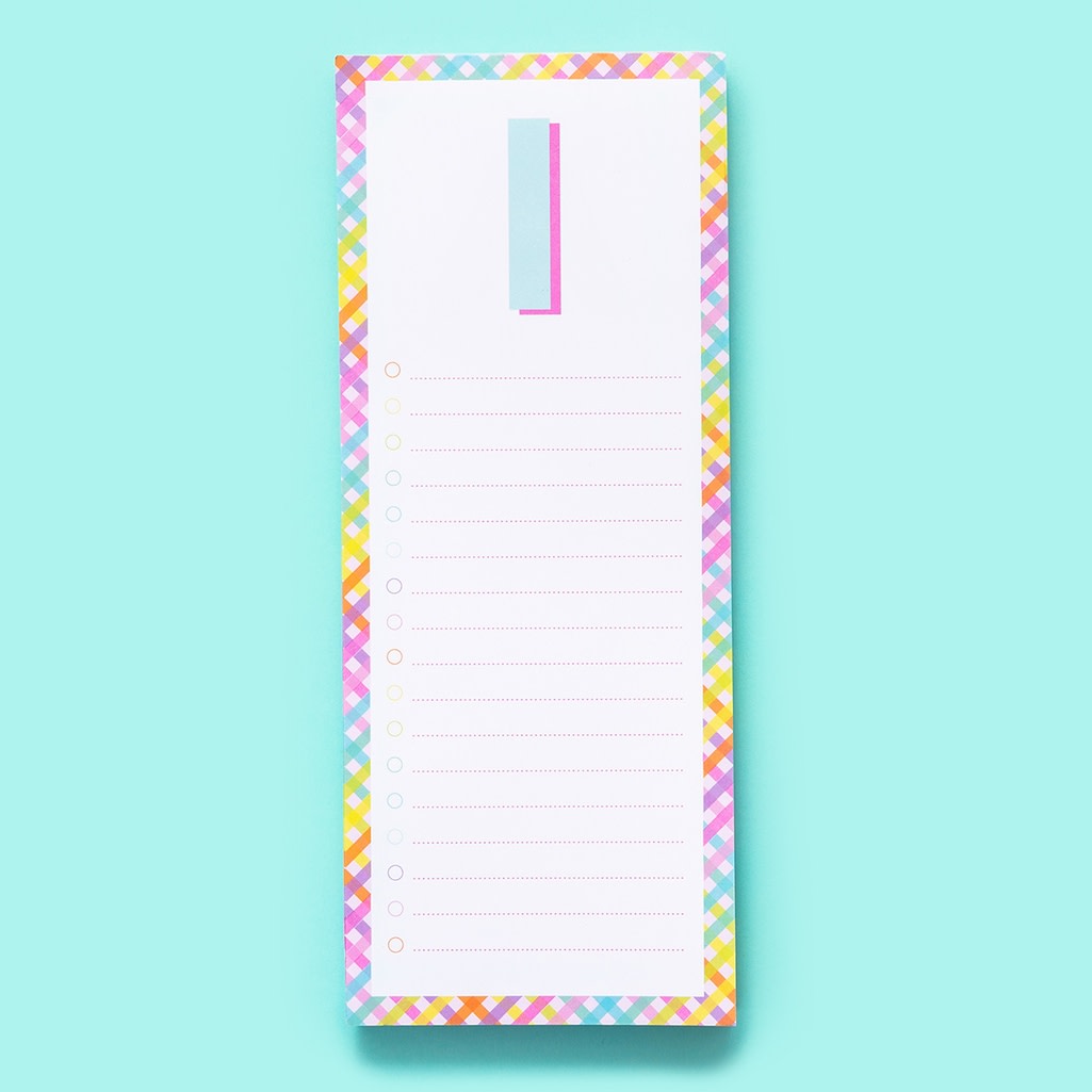 4-inch by 10-inch lined list pad with magnet on back