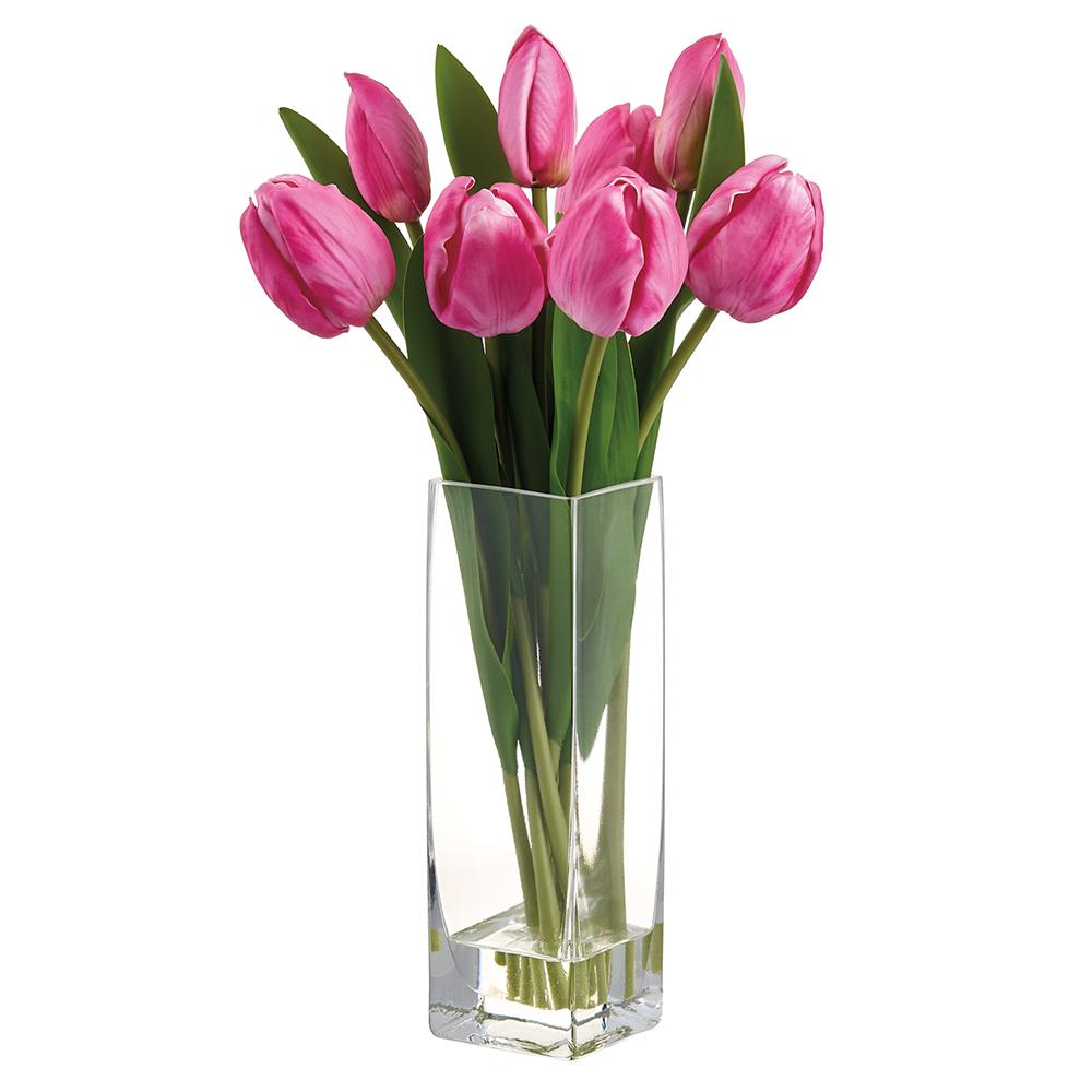 Glass tulip vase with iron wire frame detail