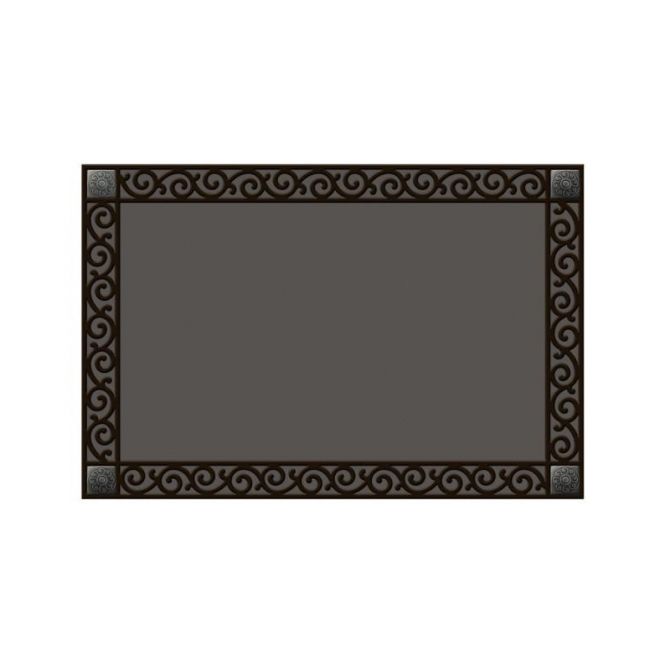 Rectangular dark grey recycled rubber tray with a decorative scroll pattern border.