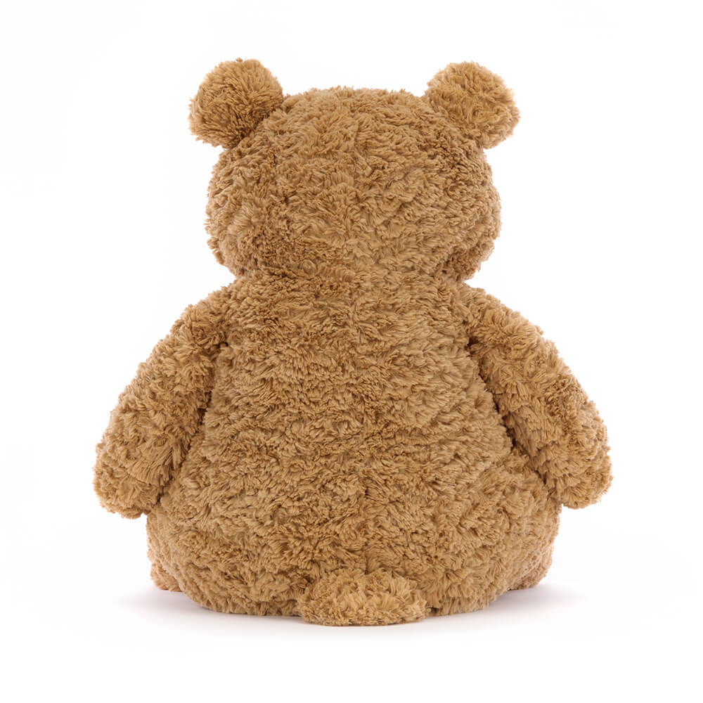 Back view of Bartholomew Bear, a medium-sized tawny brown plush teddy bear with tousled fur.
