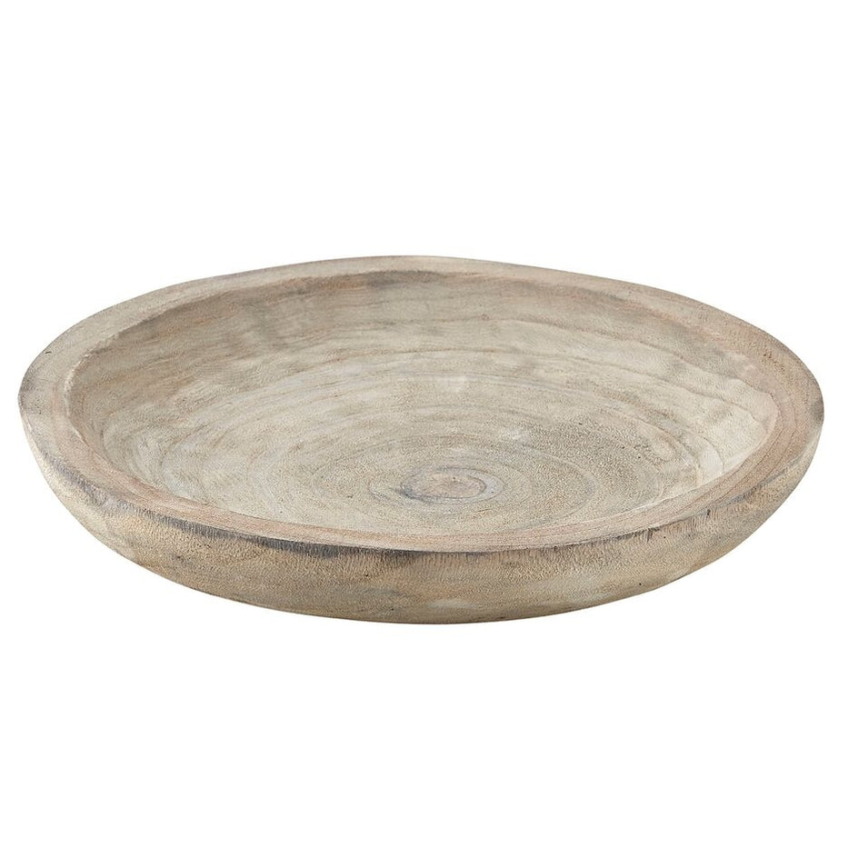 Hand-carved grey Paulownia wood bowl with a wash finish