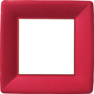 Ten-inch square paper plates with a classic linen texture in beige.