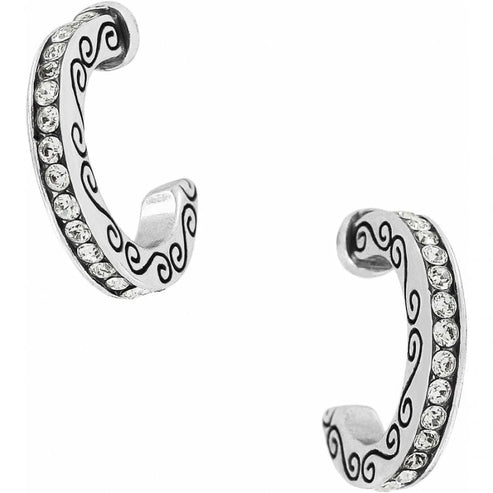 Silver plated mini hoop earrings with fine quality crystal accents