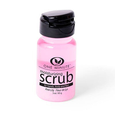 3oz jar of moisturizing salt scrub with visible pinkish-white granular texture.