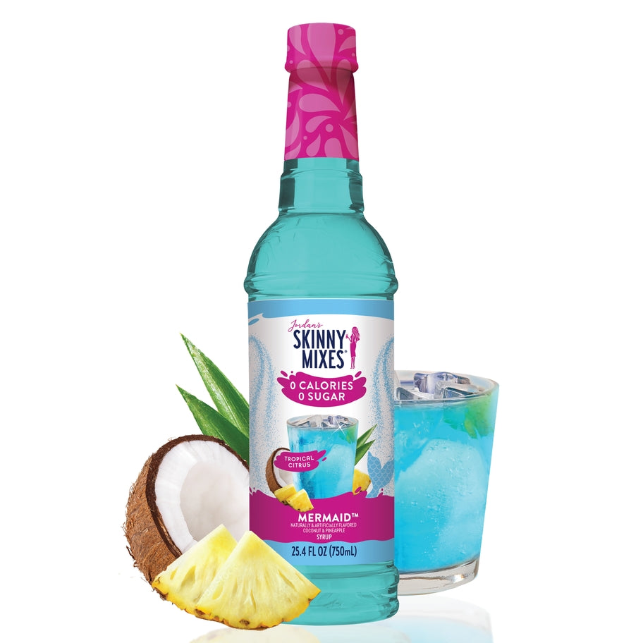 Bottle of sugar-free raspberry syrup with a white label.