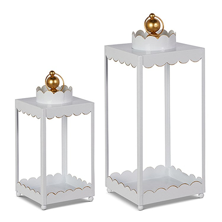 White iron lantern with a classic cylindrical shape.