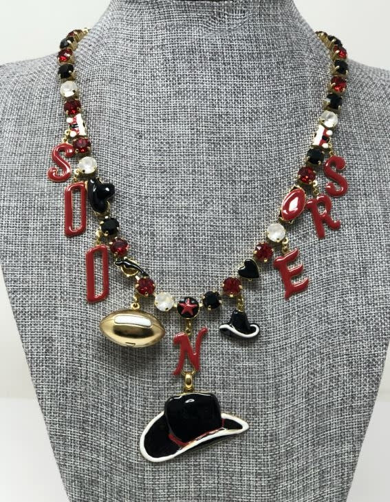 Antique gold plated brass necklace with hand-painted enamel crystals