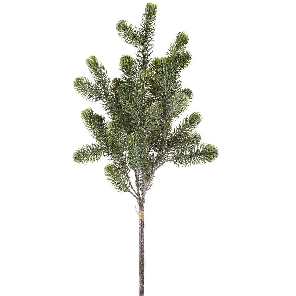 23-inch green glittered pine bundle with three main branches and a brown stem.