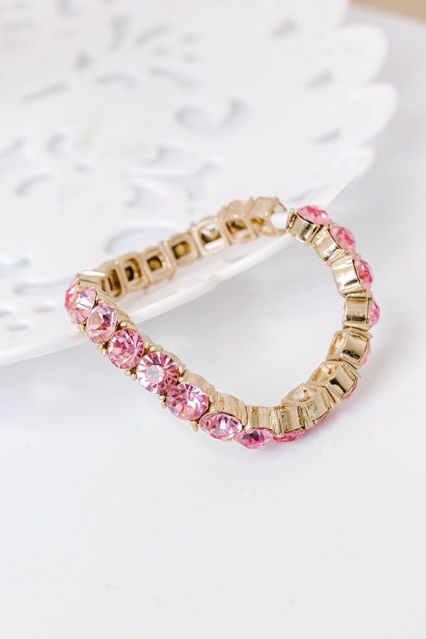 Pink stretch bracelet with a sparkling glitter finish