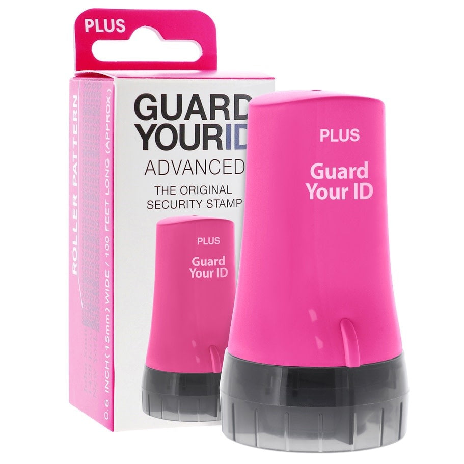 Pink Guard Your ID Advanced Regular Roller with white ink roller cover designed to obscure text on documents.