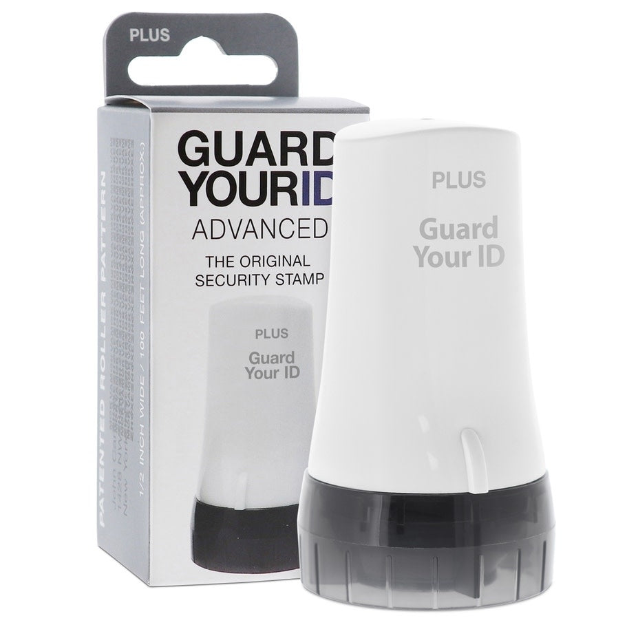 White cylindrical ID protection roller with a .5-inch wide ink pattern designed to cover three lines of text.