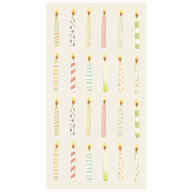 Packaged guest napkins with birthday candle designs in a flat stack.