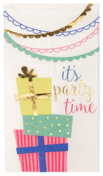 White paper guest towel with printed birthday candle illustrations.