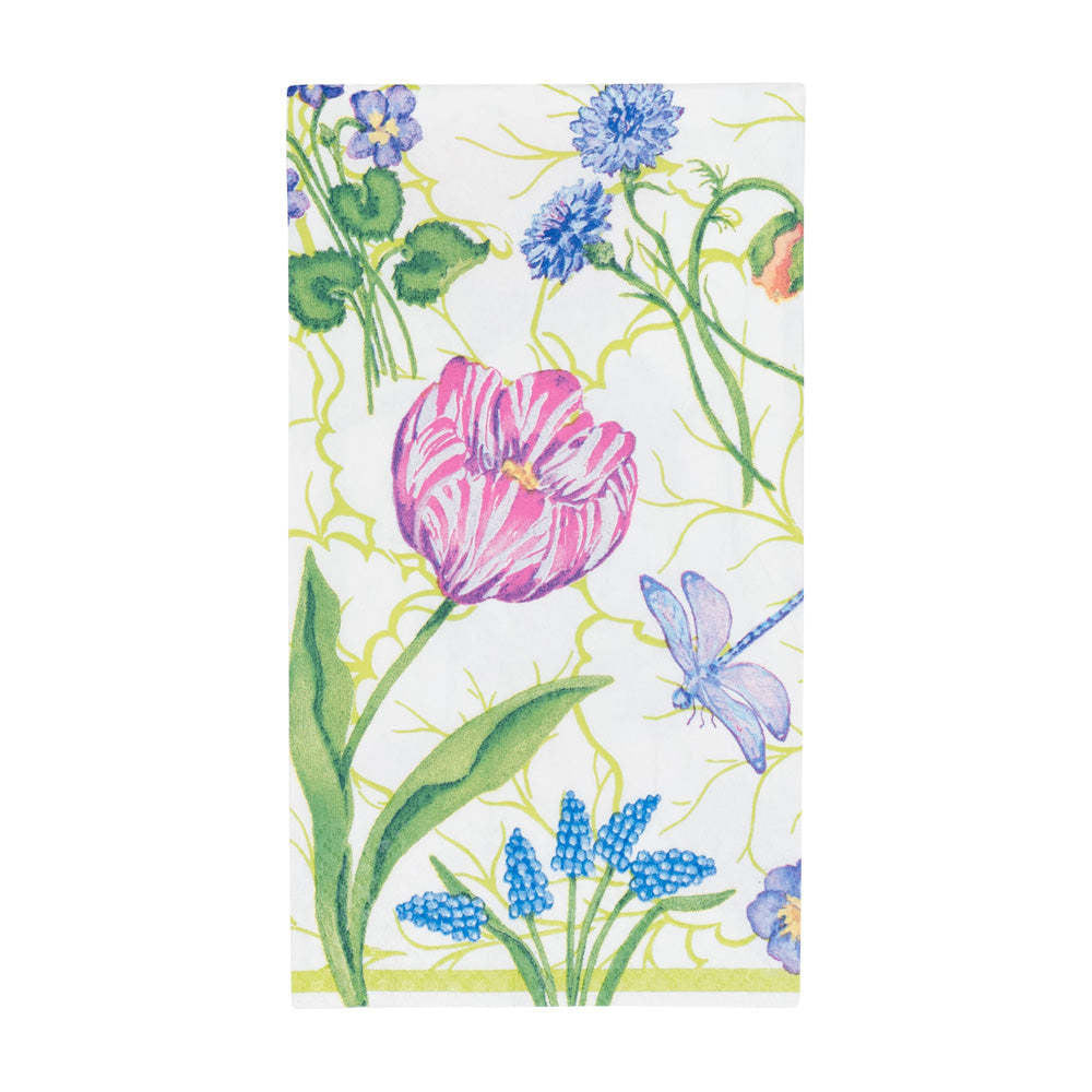 Floral Majolica guest towel made from Paper Linen with a floral pattern in blue and white.