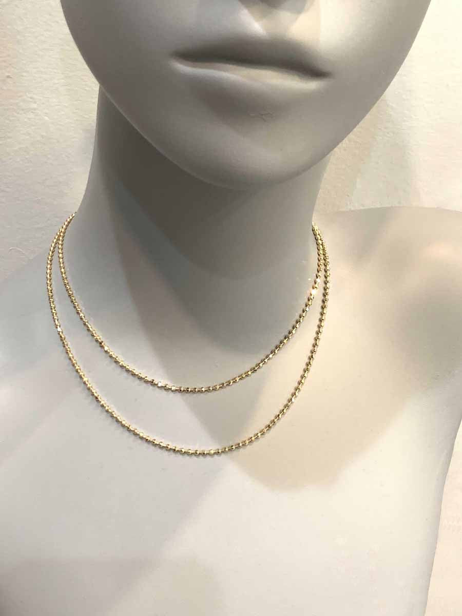 Gold finish brass ball chain double necklace with lobster claw clasp