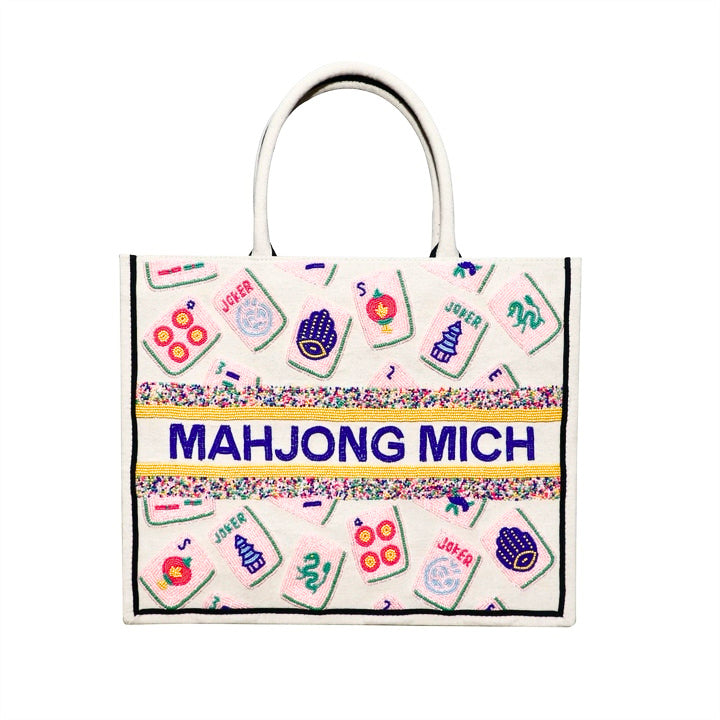 Mahjong Beaded Tote Pink