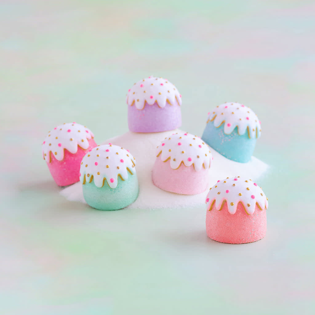 Hand-painted gold resin gumdrop ornament with vibrant colors.