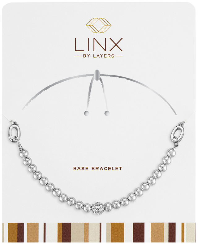 Silver LINX base bracelet with polished beads and a central crystal-encrusted CZ ball on carding.