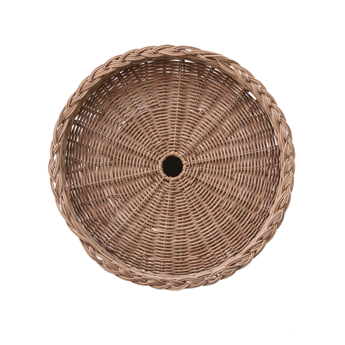 Hand-woven natural rattan pedestal with braided rim detail