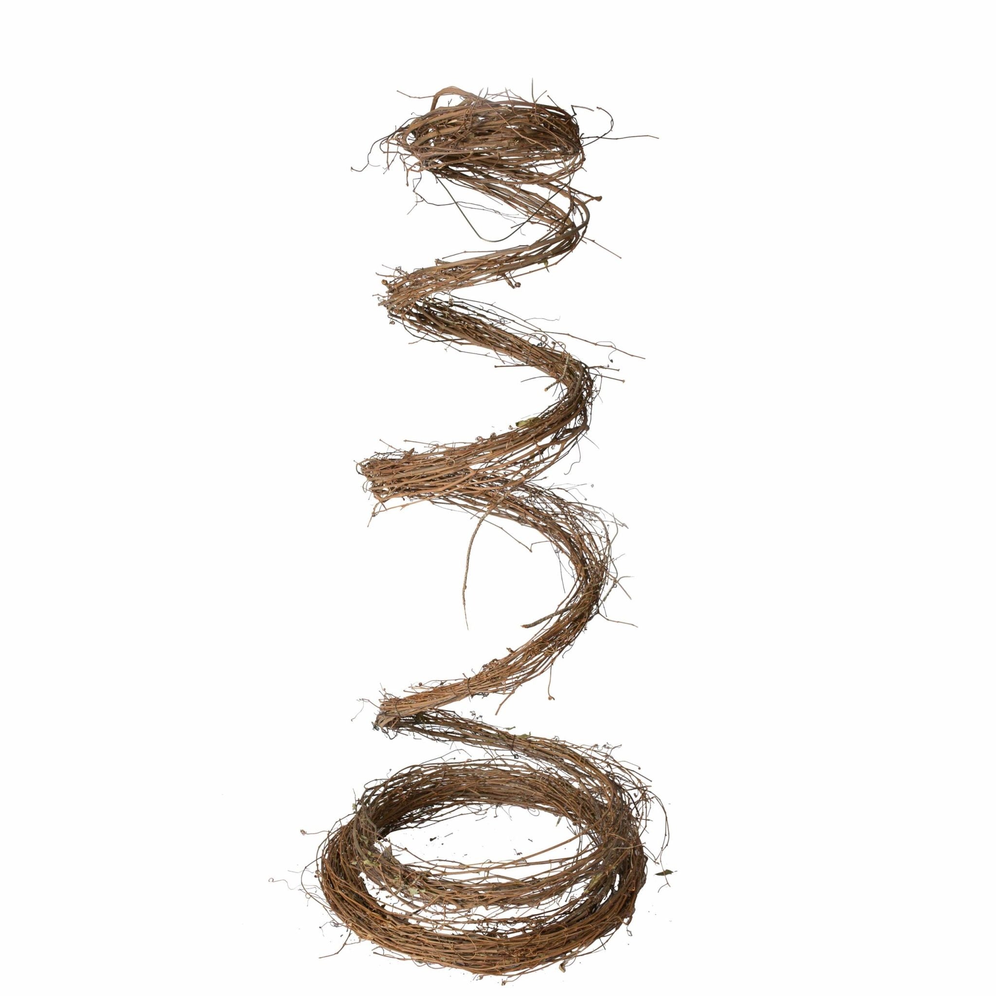 Large grapevine garland with natural brown texture draped in a flowing curve.