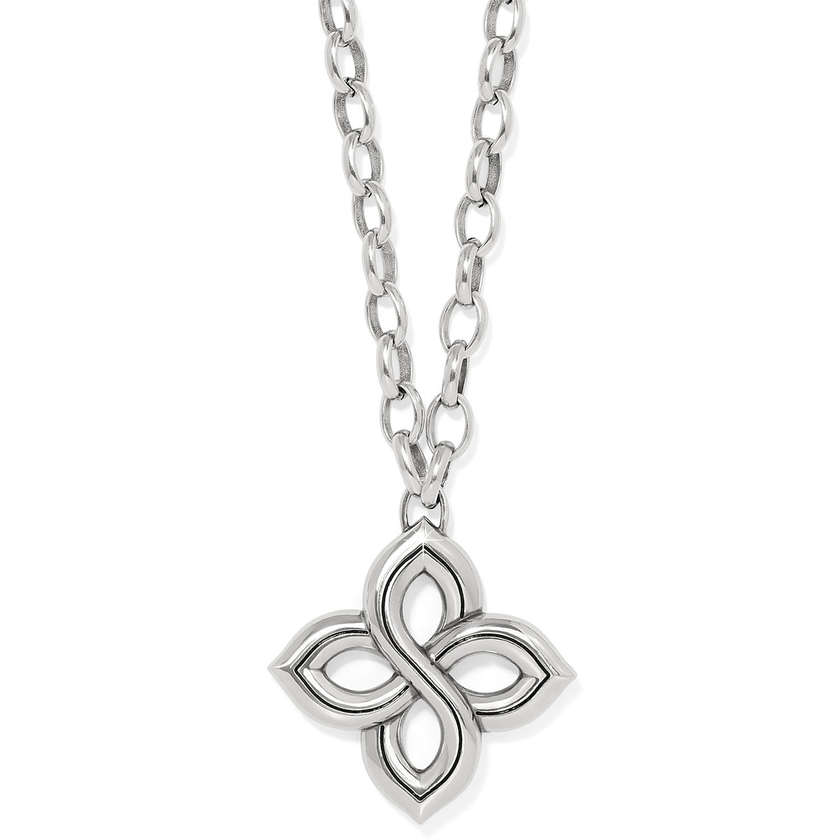 Silver plated Interlok Floral Knot Bold Necklace with a large floral pendant on a chunky chain.
