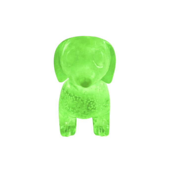 Gummy Glow Dog toy with glowing green translucent gummy bear shape.