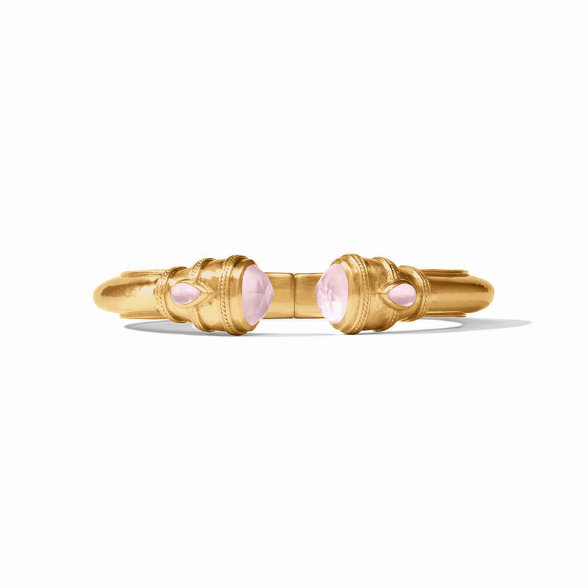 Cannes Demi Cuff in gold with shell pearl endcaps and pear-shaped gemstones.