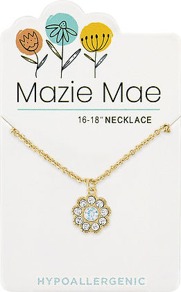 Gold chain necklace featuring a white opal flower pendant accented with clear cubic zirconia stones.