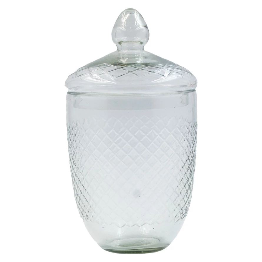 Hand-blown glass jar with lid in clear color