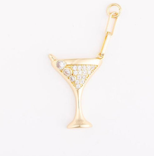 18k gold-plated martini glass bag charm with clear crystal embellishments.