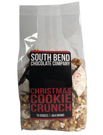 Bag of Christmas Cookie Crunch cookies in a festive holiday-themed package.