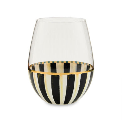 Hand-painted stemless wine glass with gold lustre embellishment